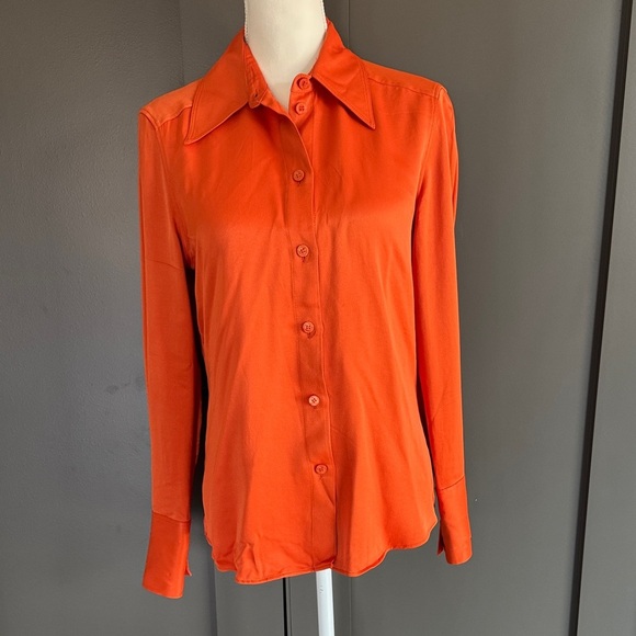 Zara Vibrant Orange Button-Down Shirt 100%Viscose Size S - Picture 1 of 9